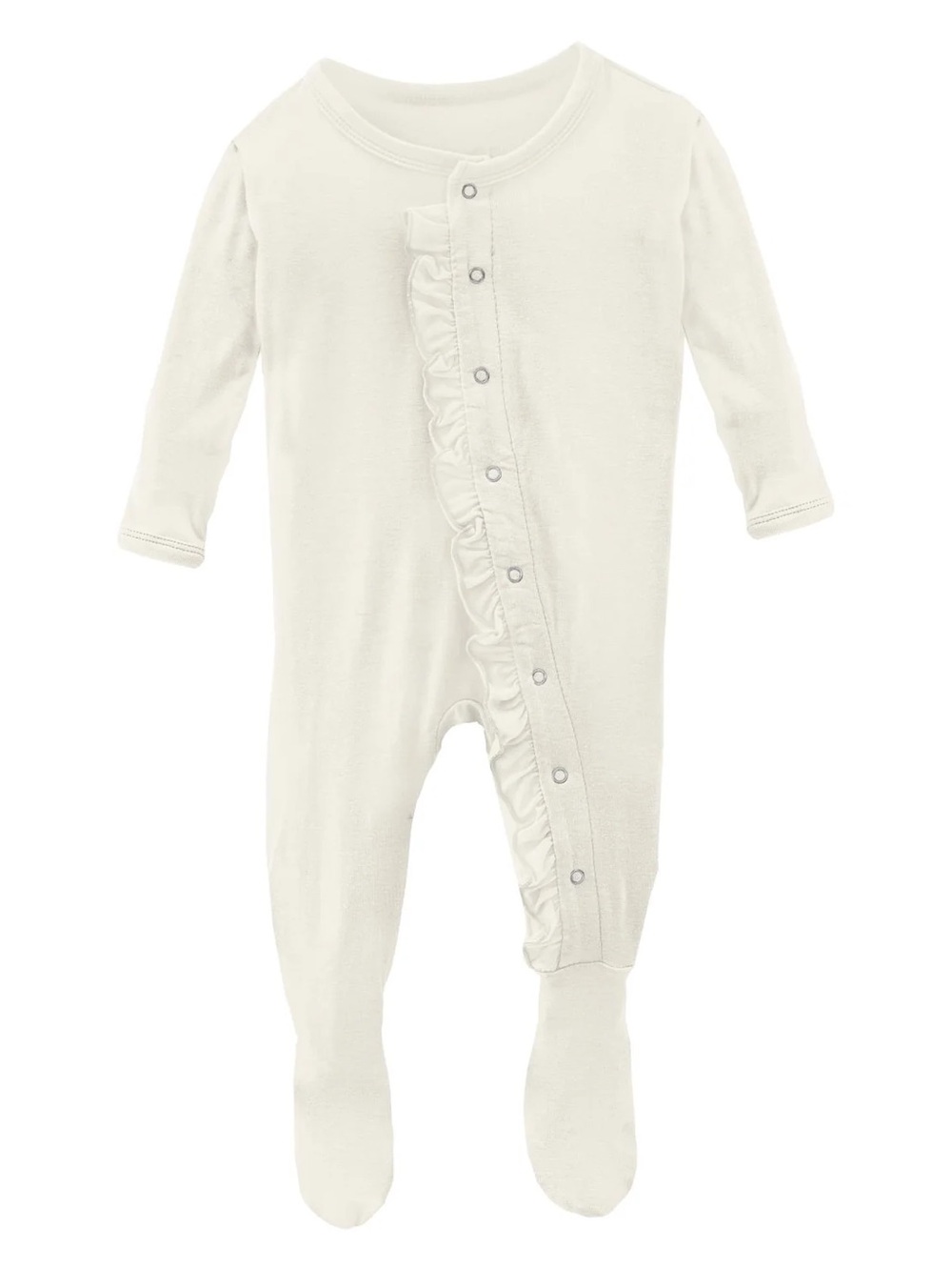 Kickee Pants White Ruffle Footie One-Piece with Snaps